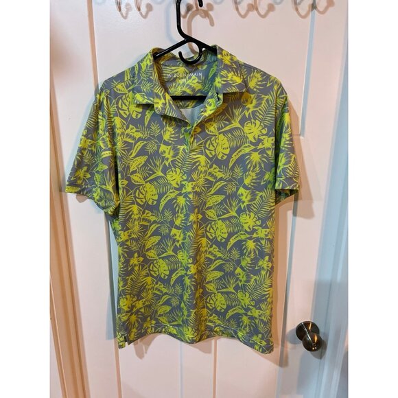 Mizzen + Main Sunny Lime Palm Print Versa Polo - Picture 1 of 4